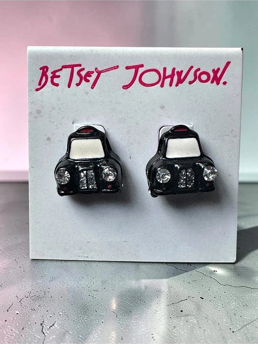 Betsey Johnson Black Taxi Cab Stud Earrings
